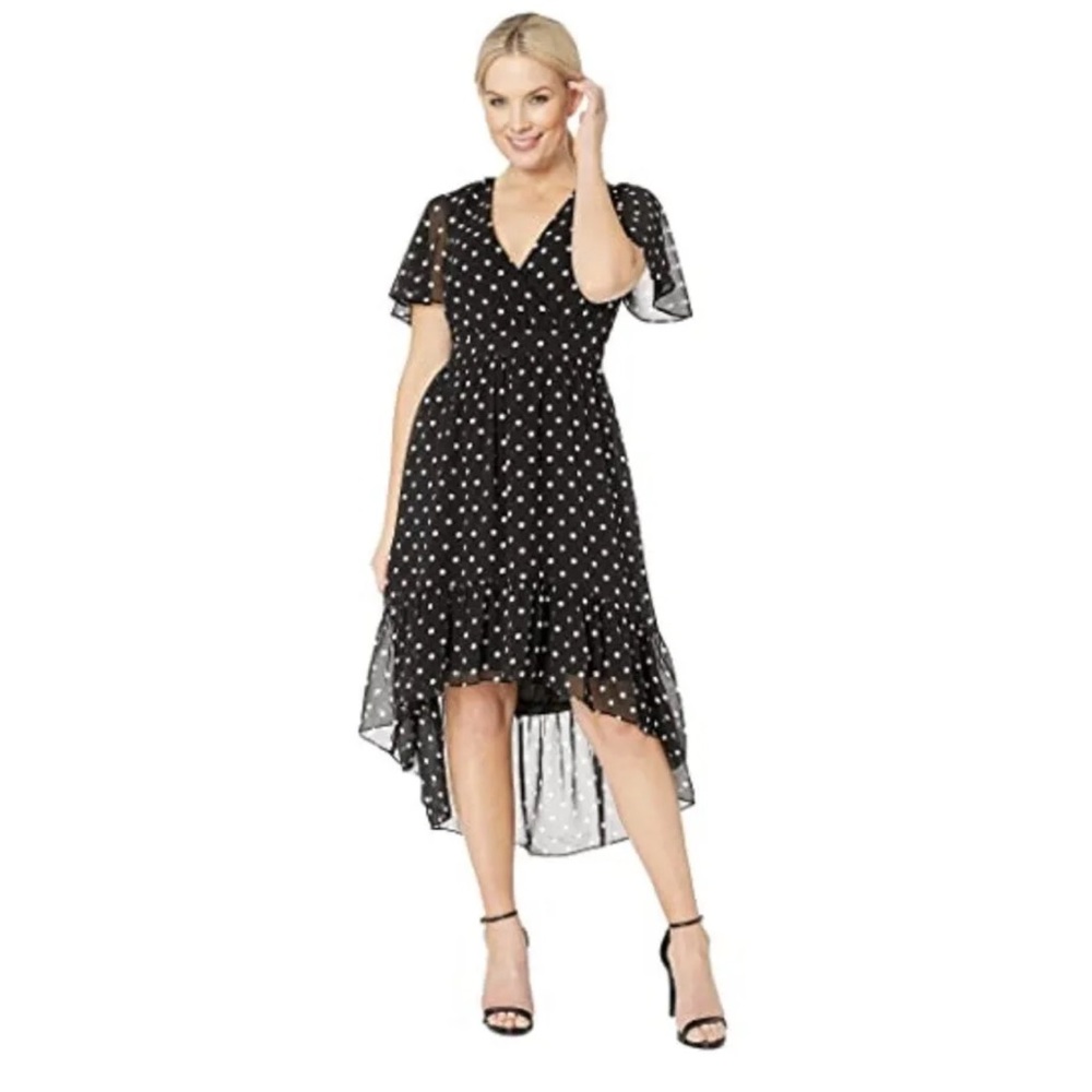 Vince Camuto, Printed Chiffon Midi Dress, High-Low Hem, Women’s Size  16. New